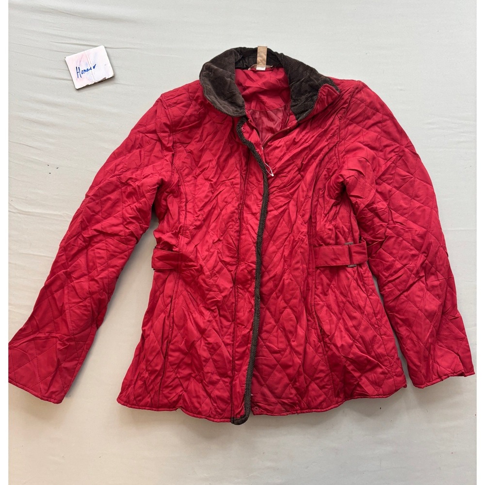 White Stag Red Quilted Barn Jacket Brown Corduroy Collar Medium 8-10 Full Zip
